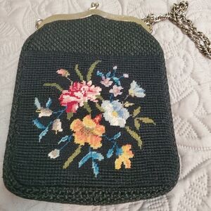 Vintage J.R.FLORIDA Floral Embroidered Black Evening Bag